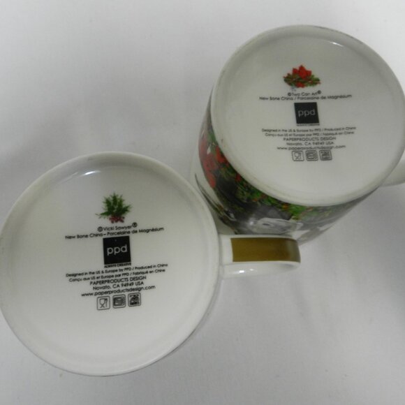 Two Can Art PPD Christmas Donkey Sheep Mug Cup Bone China micro dish 14 oz Set 2 - Picture 9 of 11